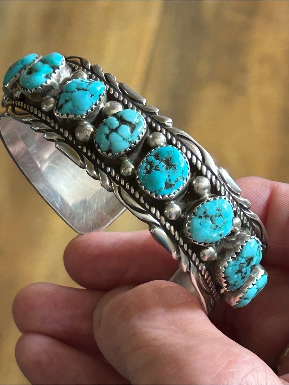 Native Sleeping Beauty Turquoise Cuff Bracelet Signed V Victor Yazzie
